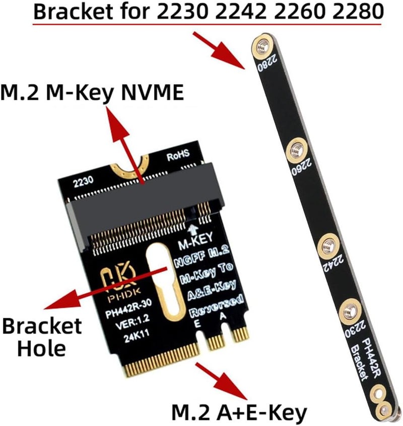 CY Card 2230 NGFF A+E-Key Male to NVME M-Key Female Extension PCI-E 4.0 Adapter with Bracket for Laptop Mainboard SSD 2280 - Image 2